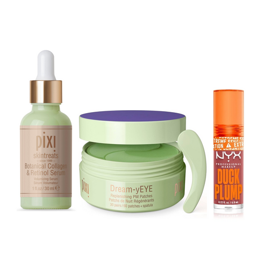 Kit Cuidado Facial Pixi Sérum Reafirmante AntiedadCollagen & Retinol + Pixi Parches De Hidrogel Regeneradores Dream yEYE PM x60Unds. + Nyx Duck Plump Gloss Voluminizador.