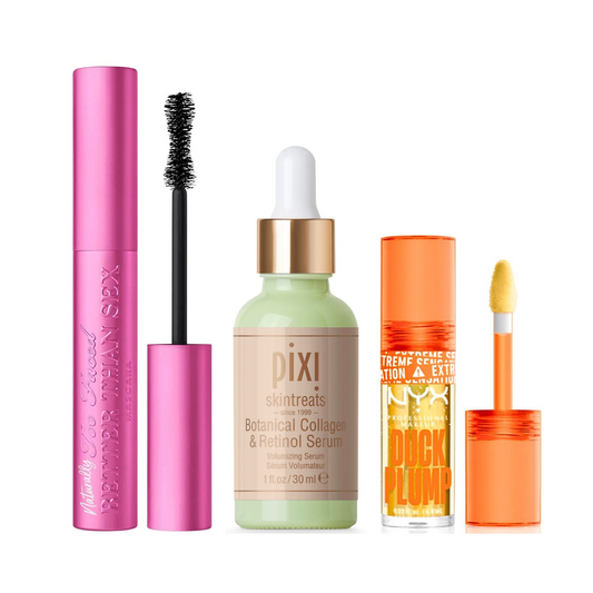 Kit Too Faced Pestañina Better Than Sex Naturally+ Pixi Serum Reafirmante Antiedad Colageno & Retinol + Nyx Duck Plump Gloss Voluminizador.
