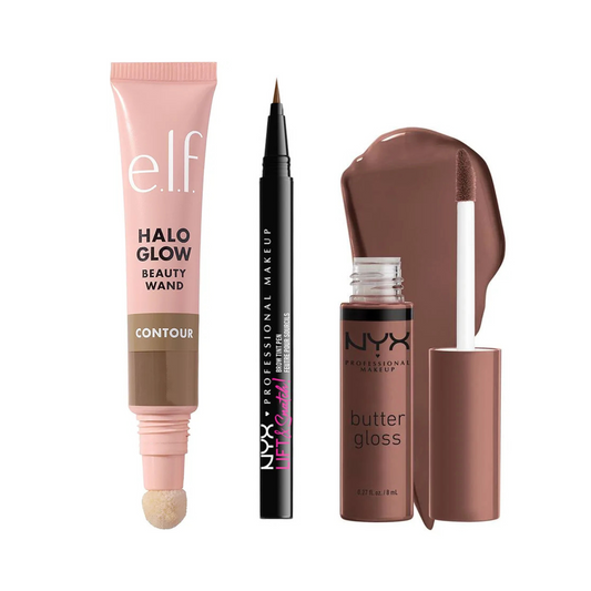 Kit Elf Halo Glow Contorno Liquido + Nyx Lapiz Delineador Para Cejas + Nyx Butter gloss.